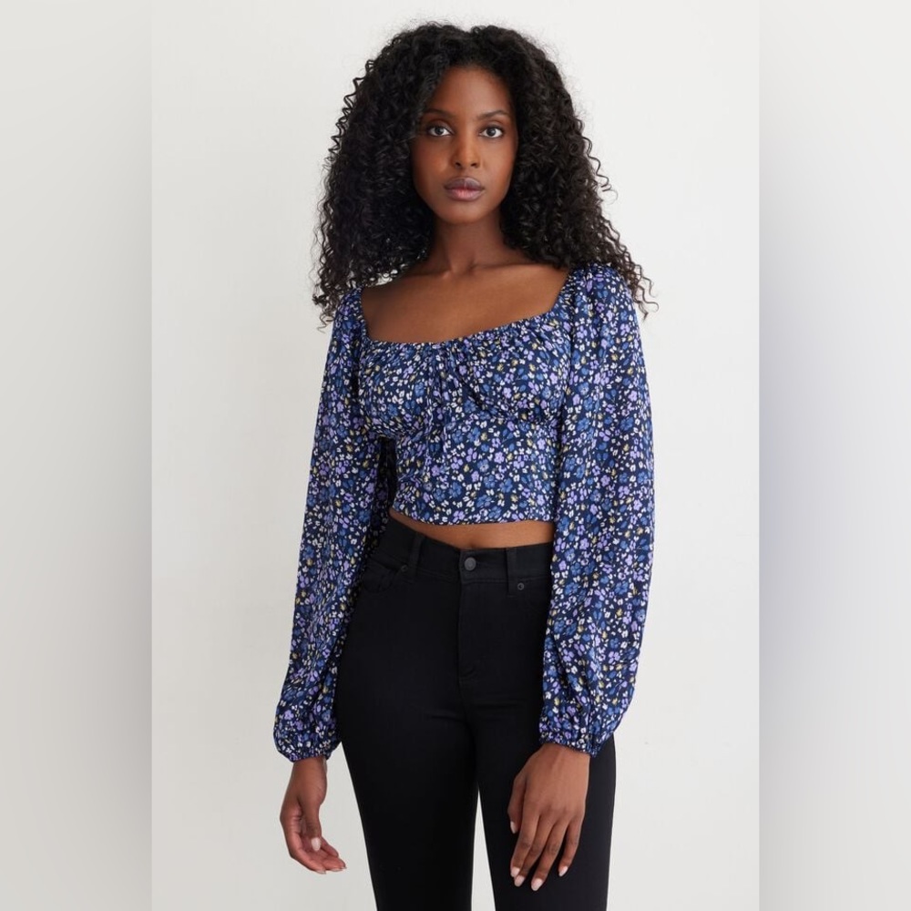DYNAMITE Square Neck Blouse With Bubble Sleeves NWT